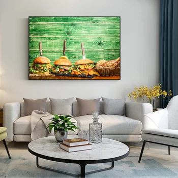 Realistický Hamburger Wall Art Plátno, Vytlačí Reštaurácia Stenu Decor Plagáty A Vytlačí Chutné Jedlo Obrázok Pre Kuchyňa Izba Dekor