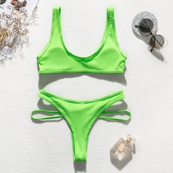 Rebrovaný bikiny 2019 Mujer Neon bikini Push up plavky ženy Vysoký pás plavky Leto, pláž nosiť tvaru plavky žena