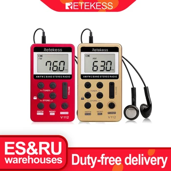 RETEKESS V112 Mini Ručné Prenosné Rádio FM, AM 2 Kapela Digitálny Vreckový rádio Prijímač, slúchadlá Reproduktor Pre prehrávač Walkman vandrovku