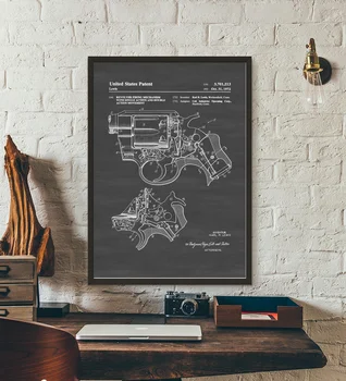 Revolver Colt Streľby Mechanizmus Patent Plán Stenu Umenie Maľovať Steny Výzdoba Plátno, Vytlačí Plátno Umenie Plagátu Olej Obrazy Bez Rámu