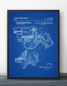 Revolver Colt Streľby Mechanizmus Patent Plán Stenu Umenie Maľovať Steny Výzdoba Plátno, Vytlačí Plátno Umenie Plagátu Olej Obrazy Bez Rámu