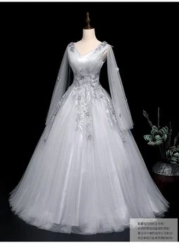 Reálne výšivky silver grey ramenný závoj, plesové šaty, stredoveké princezná Renesancie Šaty kráľovnej Viktórie/Antoinette/Belle Loptu