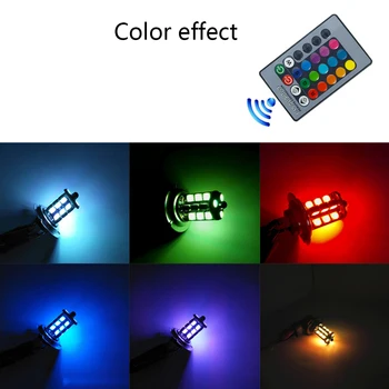 RGB Diaľkové Ovládanie Auta LED Hmlové Svetlo Bezdrôtové Farebné Flash H7 9005 9006 H4 H3 880 881 27SMD Beží Modifikované Svetlo Hmlové Svetlomety
