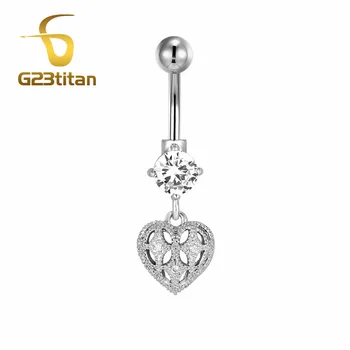 Romantické Srdce Crystal Prívesok Telo Reťazca G23 Titán 14G Šperky dámske Letné Brucho Tlačidlo Krúžok Sexy Pupka Piercing