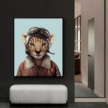 Roztomilé Mačka Cartoon Cavans Maľby Zvierat Pilot Plagáty a Tlačí na Steny Umenie Obrázok pre Obývacia Izba Domova Cuadros
