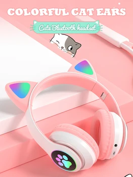 Roztomilý LED Mačka Ucho Bluetooth Bezdrôtové Slúchadlá Skladacia Mačka Ear Slúchadlá Gaming Headset Pre Hudbu Headset S Mikrofónom