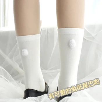 Roztomilý Lolita Stereo Králičie Uši Krátke Ponožky Jar Jeseň Kawaii Mladé Dievča Čierna Biela Cartoon Bavlna Uprostred Pančuchy Nohu Ponožky