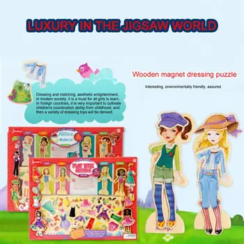 Roztomilý Magnetické Dievča, Zmena Oblečenie Hrať Drevené Puzzle Hračka Baby Skoré Vzdelávanie Vzdelávacie Drevené Hračky