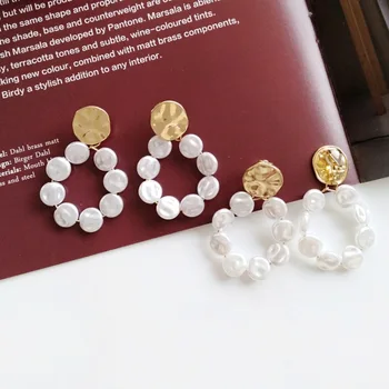 Roztomilý Módne Zlatú platňu Pearl Kruhu Drop Náušnice pre Ženy, Dievčatá Krásne Geometrické Vyhlásenie Visieť Náušnice Šperky