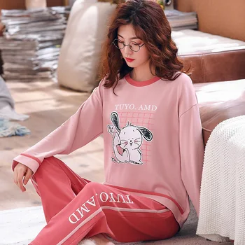 Roztomilý Sleepwear Pijamas Feminino Ženy Pyžamo Nastaviť Nové Tenké Pigama Žena Dlhý Rukáv Bežné Pyžamá Cartoon Vytlačené Oblečenie Pre Voľný Čas