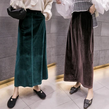 Ruskej módy elegantné ženy vysoký pás dlhé maxi Zimné velvet sukne 5XL 6XL plus veľkosť Autunm a na Jar Velúrové sukne