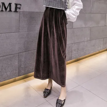Ruskej módy elegantné ženy vysoký pás dlhé maxi Zimné velvet sukne 5XL 6XL plus veľkosť Autunm a na Jar Velúrové sukne
