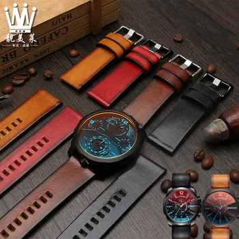 Ručne farbená koža watchband pre DZ7395 7406 7257 4318 pánske retro popruh 22 24 26 28 mm náramok čierna, hnedá, červená kapela náramkové hodinky