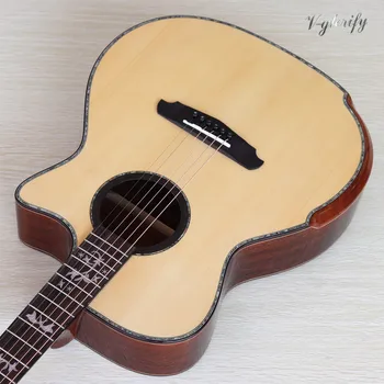 Ručne vyrobené 6 string akustická gitara s vysokým leskom 41 palcový pevný smrek top kvet hmatník s rad rohu abalone shell okraj