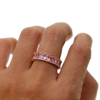 Ružová & Blue cubic zirconia Bageta krúžok shinning jemné farebné dúhy cz kapely krúžok pre ženy, horúce módne elegantný prsteň
