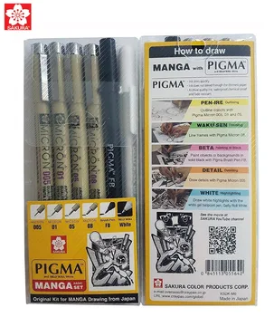 Sakura 6pcs Pigma Micron Pero,Archívne Pigmentový Atrament Rysovacie Pero Manga pre Umelca 005,01,05,08,FB Štetcom,Gelly rolka Biela