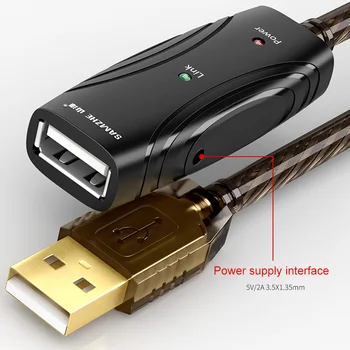 SAMZHE USB 2.0 Extender Kábel Signálu Posilniť Dátový Kábel Výkonný Čip vo Vnútri Podporu DC Napájanie Rozhranie 5m Kábel