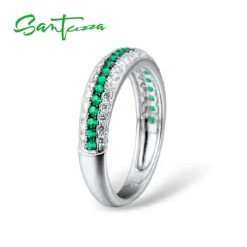 SANTUZZA Strieborný Prsteň Pre Ženy 925 Sterling Silver Módne Kolo Krúžky Zelená Biela Cubic Zirconia Ringen Strany Módne Šperky