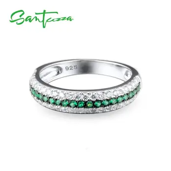 SANTUZZA Strieborný Prsteň Pre Ženy 925 Sterling Silver Módne Kolo Krúžky Zelená Biela Cubic Zirconia Ringen Strany Módne Šperky