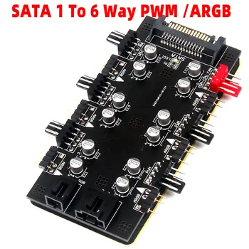 SATA 1 až 6 PWM/ARGB HUB 4-pin ventilátor hub 5V 3-pin RGB hub