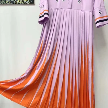 SEQINYY Skladaný Šaty 2020 Leto, Jar, Nový Star Fashion Design Geometrických Tlač Fialová Oranžová Gradient Midi Šaty