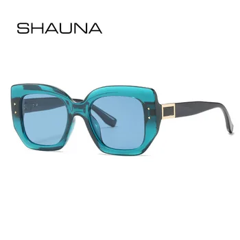 SHAUNA Retro Námestie slnečné Okuliare Ženy Značky Dizajnér Vintage Blue Okuliare Nity Mužov Slnečné Okuliare Odtiene UV400