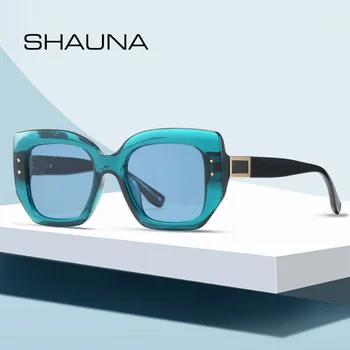 SHAUNA Retro Námestie slnečné Okuliare Ženy Značky Dizajnér Vintage Blue Okuliare Nity Mužov Slnečné Okuliare Odtiene UV400