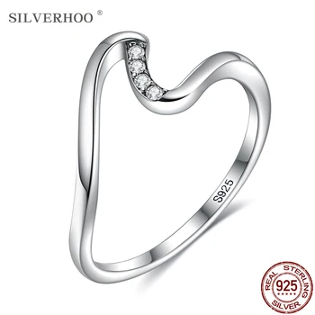 SILVERHOO Autentické 925 Sterling Silver Simpe Svadobné Zásnubný Prsteň Geometrické Vlne Prsta Prstene Pre Ženy Šperky Darček Najlepšie
