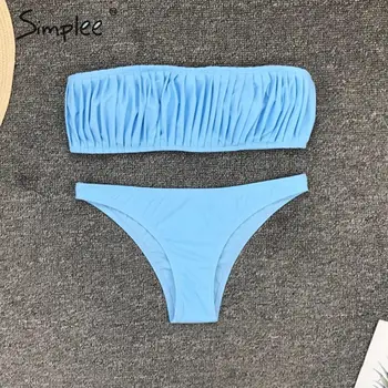 Simplee Bežné ruched bikín Ženy bandeau plavky Pevné push up ženské plavky, Letné beach Kúpajúcich plavky 2020