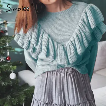 Simplee Príležitostné o-krku ženy pletený sveter s Dlhým rukávom rozstrapatené žena sveter Jeseň zimné módne dámske pulóvre jumper