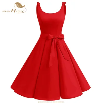 SISHION Swing Inšpirovaný Retro Pin Up Vintage Šaty VD1154 Tunika vestidos Ženy Špagety Pásik Modrá Červená Čierna Šaty