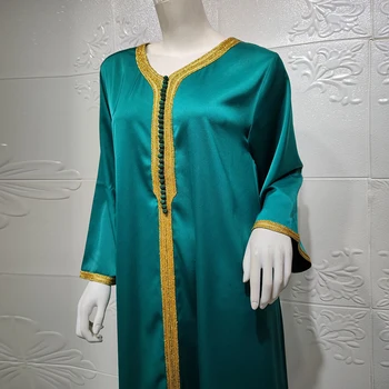 Siskakia arabčina Šaty pre Ženy Jeseň 2020 Zlatá Stuha Patchwork V Krku Dlhý Rukáv Maxi Šaty Moslimských turecké Oblečenie Satin