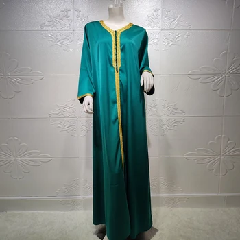 Siskakia arabčina Šaty pre Ženy Jeseň 2020 Zlatá Stuha Patchwork V Krku Dlhý Rukáv Maxi Šaty Moslimských turecké Oblečenie Satin