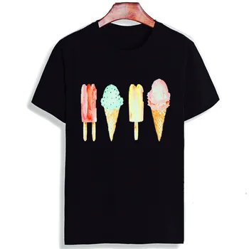 Skipoem Vtipné Tričko Estetické Harajuku Ice cream Bavlny O Neck T Shirt Plus Veľkosť Krátky Rukáv Značky Žena T-Shirt Femme