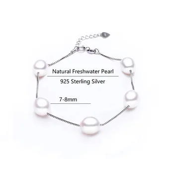 Skutočné 925 Sterling Silver Náramok Prírodné Sladkovodné Perly Reťazca Náramky Pre Ženy, Šperky, Módne Svadobný Dar