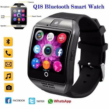 Sledujte Muži Q18s Bluetooth Smart Hodinky Podpora 2G GSM SIM Kartu Audio Fotoaparát Fitness Tracker Smartwatch Android iOS Mobilný Telefón