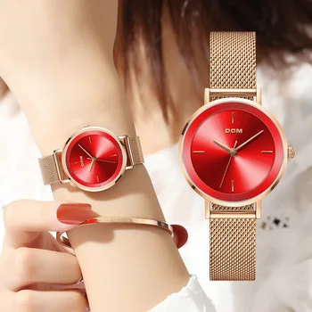 Sledujte Ženy DOM Top Značky Luxusné Quartz hodinky Bežné quartz-sledovať kožené Oka popruh ultra tenké hodiny Relog G-1307G-7M