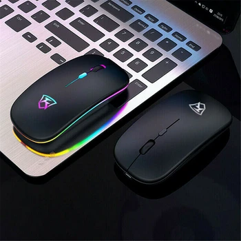 Slim Bezdrôtové Nabíjanie Myši Tichý 2,4 GHz, USB Nabíjanie Myší Nabíjateľná RGB Myš Pre Notebook PC Myši Gradientu Svetla Dýchanie