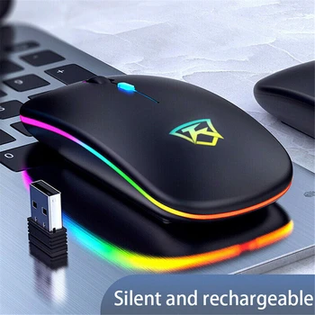 Slim Bezdrôtové Nabíjanie Myši Tichý 2,4 GHz, USB Nabíjanie Myší Nabíjateľná RGB Myš Pre Notebook PC Myši Gradientu Svetla Dýchanie