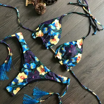 Slnečnica Tlač Bikini Mikro Tangá Plavky 2 Kusy Plavky Ženy 2020 Plavky String Mini Bikiny Plávanie Oblek Ženy