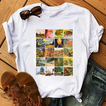 Slnečnica Vytlačené Tričko Van Gogh Art Tee Košele Módne Ženy Topy Tee Harajuku T-shirts Žena Tee Šaty Camiseta Femina
