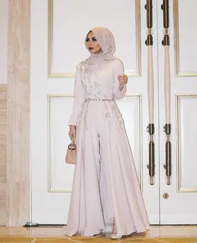 Slonovina Dlhý Rukáv Moslimských Večerné Šaty 2020 Výšivky župan soiree Islamskej dubaj Hidžáb Večerné Šaty Pantsuit Formálne Prom Šaty