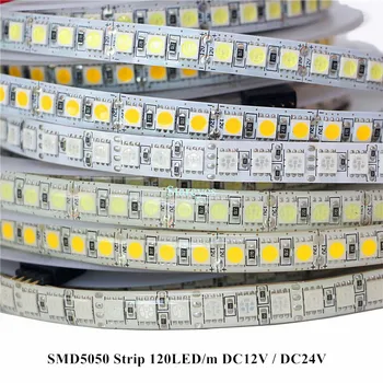 SMD 5050 120 LED 5m DC12V DC24V RGB Ice blue LED Pásy Light IP20 IP65 Vodotesný IP67 Flexibilné LED Pásky Pásky Domáce Dekorácie