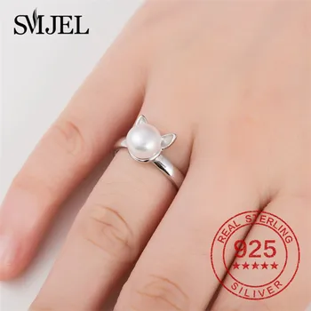 SMJEL Elegant Pearl Mačka Prstene pre Ženy 925 Sterling Silver Ring Mačka Šperky pre Pet Lover