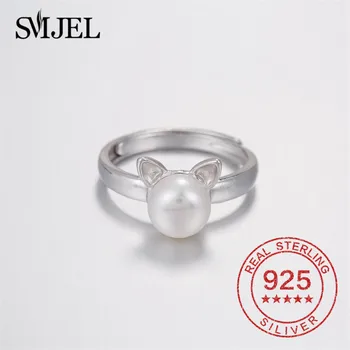 SMJEL Elegant Pearl Mačka Prstene pre Ženy 925 Sterling Silver Ring Mačka Šperky pre Pet Lover