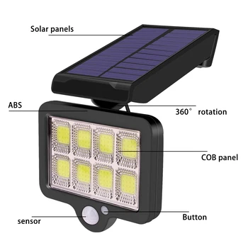 Solárna Lampa 8 LED Solárne Svetlo Vonkajšie Diaľkové Ovládanie, Pohybový Senzor 3 Režimy Nepremokavé Reflektory Pre Záhrady, Cesty, Ulice 2400mAh