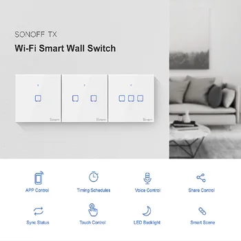 SONOFF Dotyk EU/US nástenný Spínač Wifi 1 Gang Spôsobom Dotykový Panel eWelink Diaľkové Ovládanie Smart Home Automation Modul Alexa Domovská stránka Google