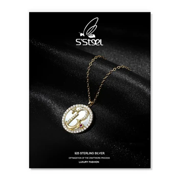 S'STEEL Zirkón Náhrdelníky 925 Sterling Silver Pre Ženy Reťazca Zlato anglické Písmená Shell Prívesky, Náhrdelníky Collares Jemné Šperky