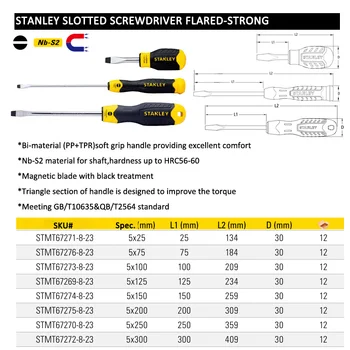 Stanley 1pcs super tvrdosť 5mm, plochý skrutkovač štrbinový skrutkovače krátke dlhé extra dlhé magnetické presnosť skrutkovač NB-S2