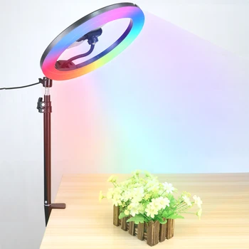 Stolné LED Selfie RGB Krúžok Svetlo so Stojanom Telefón Fotografie Svetlá Ringlight Profesionálne Farebné Krúžok Lampa Na Youtube